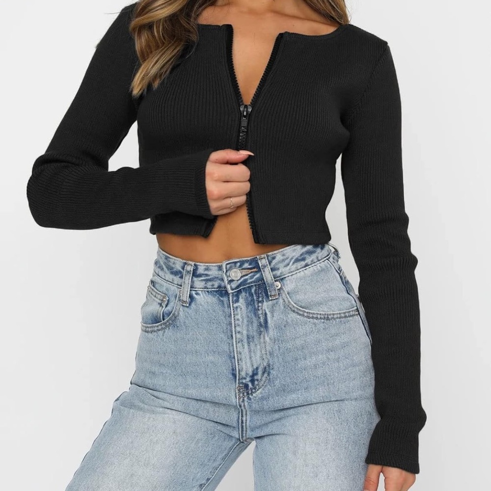 SALE rare double zip long sleeve crop top shirt